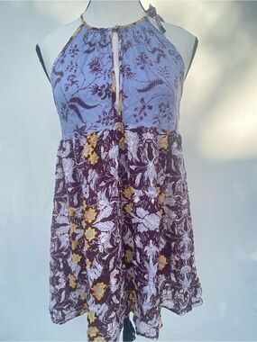 Free People Purple & Yellow Multicolor Floral Halter Tunic Size XS